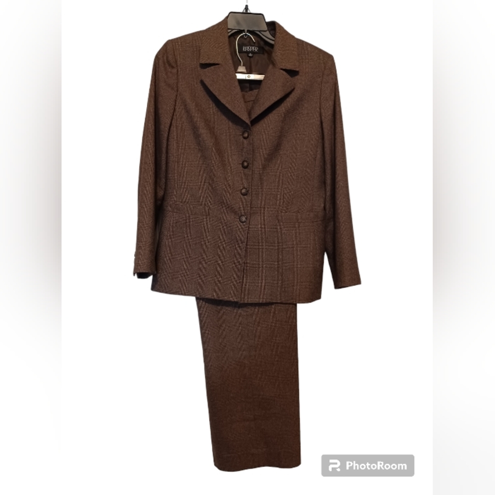 Kasper Brown Plaid Pantsuit